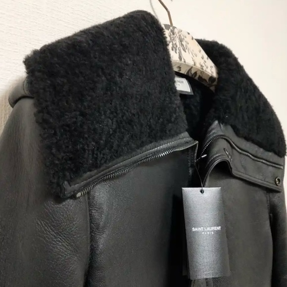 Saint Laurent Paris Leather Shearling Collar Jacket - Picture 3 of 7